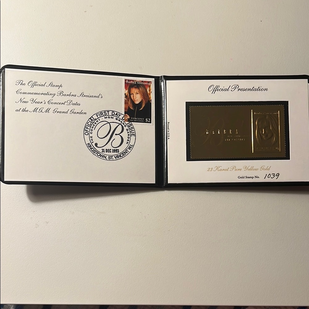 Barbra Streisand 1993 23 Karat Gold Stamp - “The Concert” MGM Grand Garden